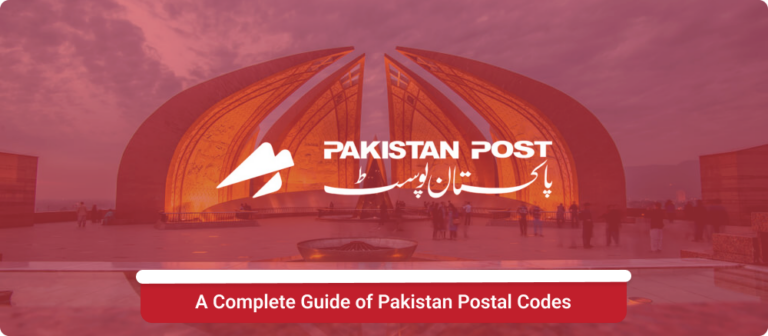 Pakistan Post logo with the text A Complete Guide of Pakistan Postal Codes and an image of the Pakistan Monument in the background.